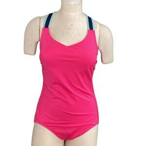 Lands' End One-Piece Swimsuit Sz 10 Pink/Black/Multicolor #60Z